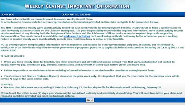 important information to weekly claims nevada unemployment