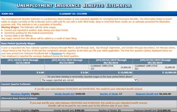 unemployment insurance benefits estimator nevada unemployment