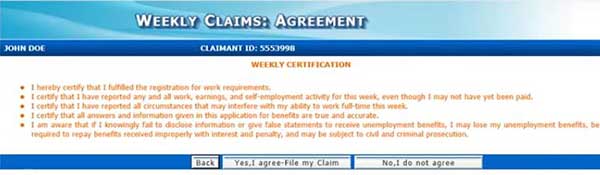 weekly claims agreement nevada unemployment